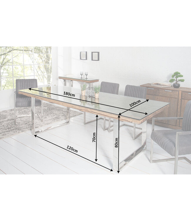 Invicta Interior Eettafel EUPHORIA BARRACUDA 180 cm, gemaakt van gerecycled massief teakhout (40 mm dik), zonder glazen blad. - 36648