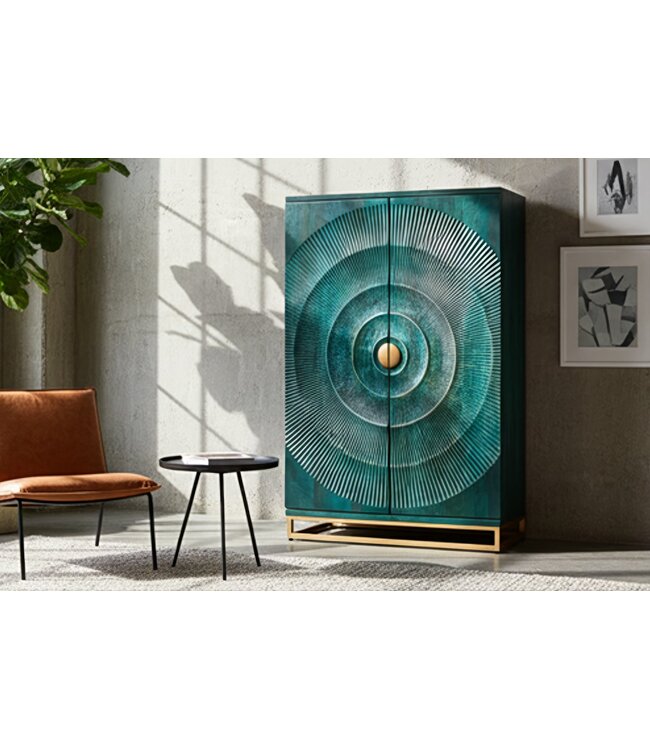 Invicta Interior Barkast GOLDEN SUNSET 140cm 3D mangohout turquoise handgemaakt - 48526