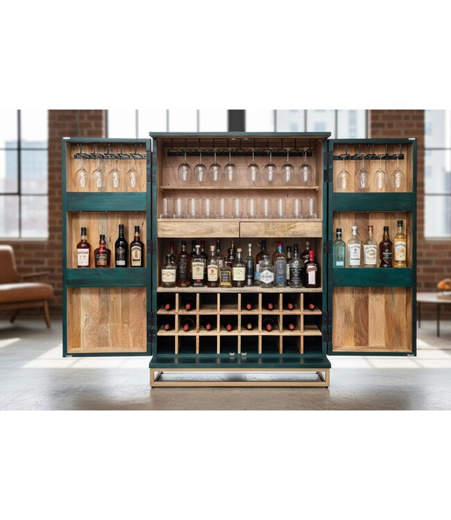 Invicta Interior Barkast GOLDEN SUNSET 140cm 3D mangohout turquoise handgemaakt - 48526