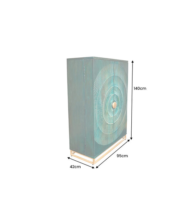 Invicta Interior Barkast GOLDEN SUNSET 140cm 3D mangohout turquoise handgemaakt - 48526