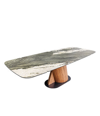 Invicta Interior Eettafel ELEMENTS 180-260 cm, uitschuifbaar, met walnoothouten frame en keramisch blad in taupe-grijze marmerlook. - 46475