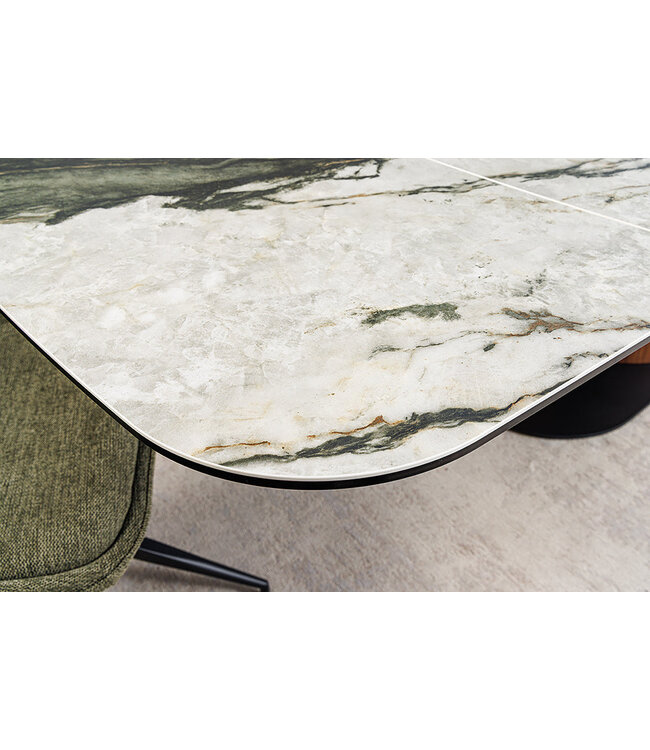 Invicta Interior Eettafel ELEMENTS 180-260 cm, uitschuifbaar, met walnoothouten frame en keramisch blad in taupe-grijze marmerlook. - 46475