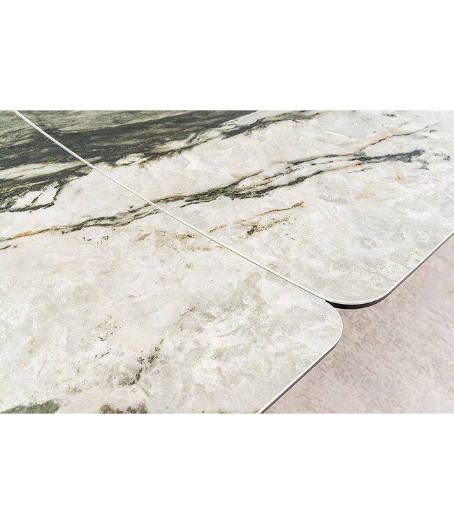 Invicta Interior Eettafel ELEMENTS 180-260 cm, uitschuifbaar, met walnoothouten frame en keramisch blad in taupe-grijze marmerlook. - 46475