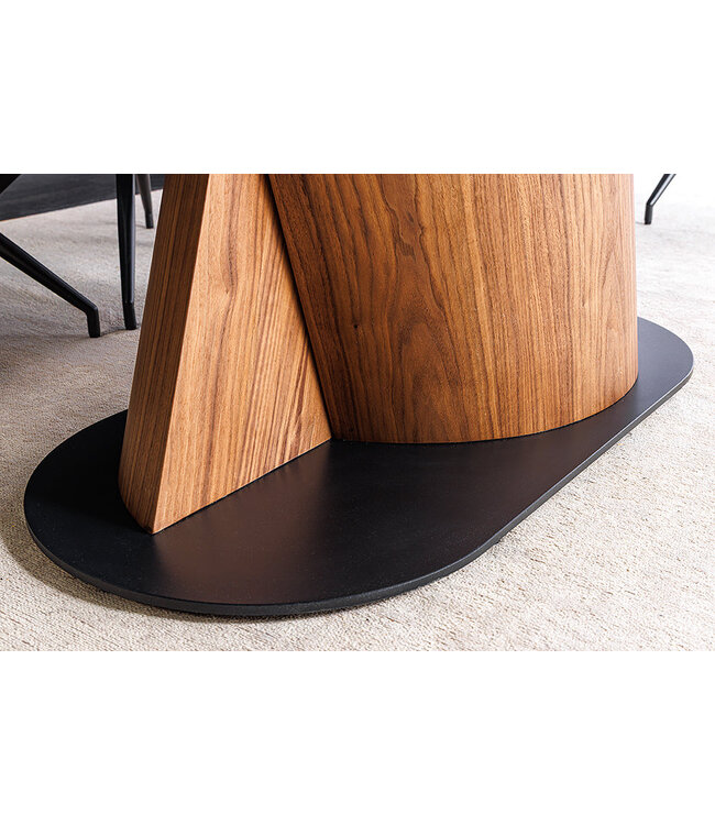 Invicta Interior Eettafel ELEMENTS 180-260 cm, uitschuifbaar, met walnoothouten frame en keramisch blad in taupe-grijze marmerlook. - 46475