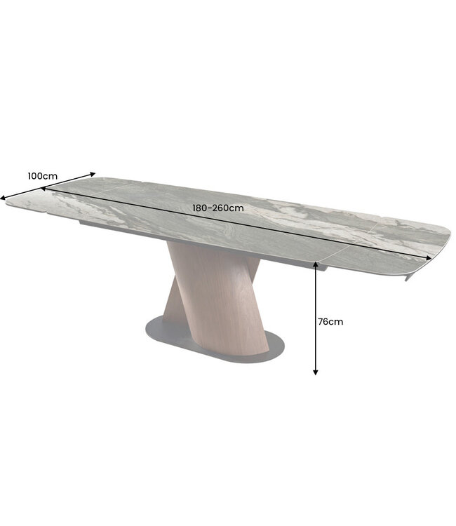 Invicta Interior Eettafel ELEMENTS 180-260 cm, uitschuifbaar, met walnoothouten frame en keramisch blad in taupe-grijze marmerlook. - 46475