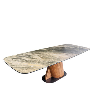 Invicta Interior Eettafel ELEMENTS 180-260 cm, uitschuifbaar, met walnoothouten frame en keramisch blad in taupebeige marmerlook. - 46476