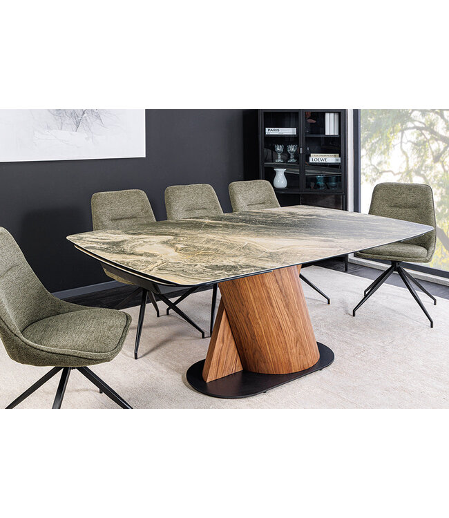 Invicta Interior Eettafel ELEMENTS 180-260 cm, uitschuifbaar, met walnoothouten frame en keramisch blad in taupebeige marmerlook. - 46476