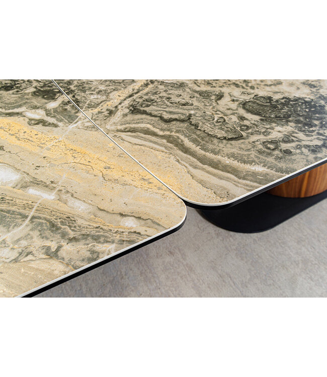 Invicta Interior Eettafel ELEMENTS 180-260 cm, uitschuifbaar, met walnoothouten frame en keramisch blad in taupebeige marmerlook. - 46476