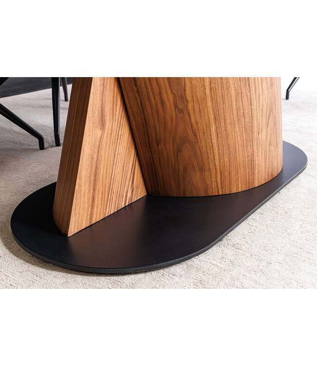 Invicta Interior Eettafel ELEMENTS 180-260 cm, uitschuifbaar, met walnoothouten frame en keramisch blad in taupebeige marmerlook. - 46476