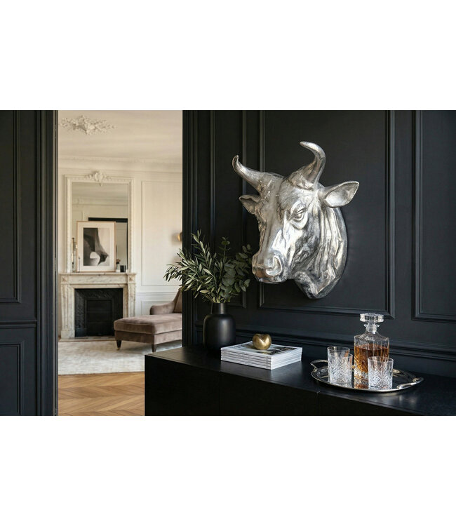 Invicta Interior Extravagante wanddecoratie van een stierenkop TORERO 65cm zilveren decoratieve schedel - 17372