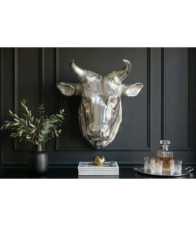 Invicta Interior Extravagante wanddecoratie van een stierenkop TORERO 65cm zilveren decoratieve schedel - 17372