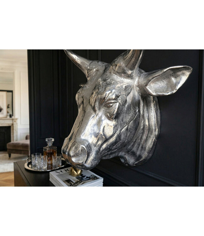 Invicta Interior Extravagante wanddecoratie van een stierenkop TORERO 65cm zilveren decoratieve schedel - 17372