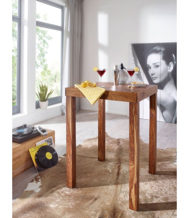 Wohnling Bartafel MUMBAI Massief Sheeshamhout 80 x 80 x 110 cm Bistrotafel Landelijke Stijl Houten Tafel vierkant donkerbruin