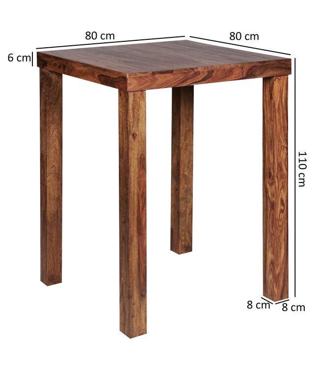 Wohnling Bartafel MUMBAI Massief Sheeshamhout 80 x 80 x 110 cm Bistrotafel Landelijke Stijl Houten Tafel vierkant donkerbruin
