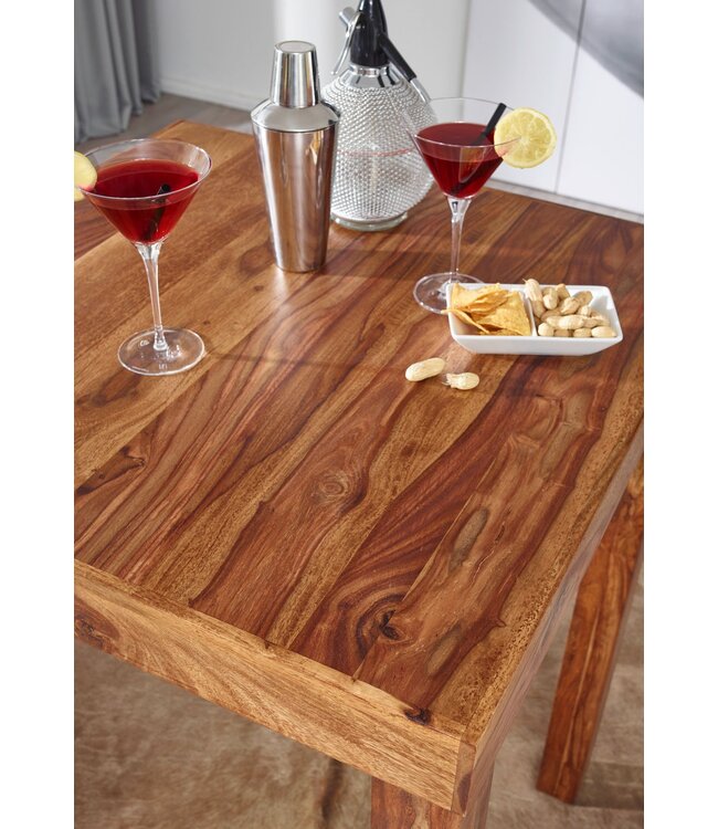 Wohnling Bartafel MUMBAI Massief Sheeshamhout 80 x 80 x 110 cm Bistrotafel Landelijke Stijl Houten Tafel vierkant donkerbruin