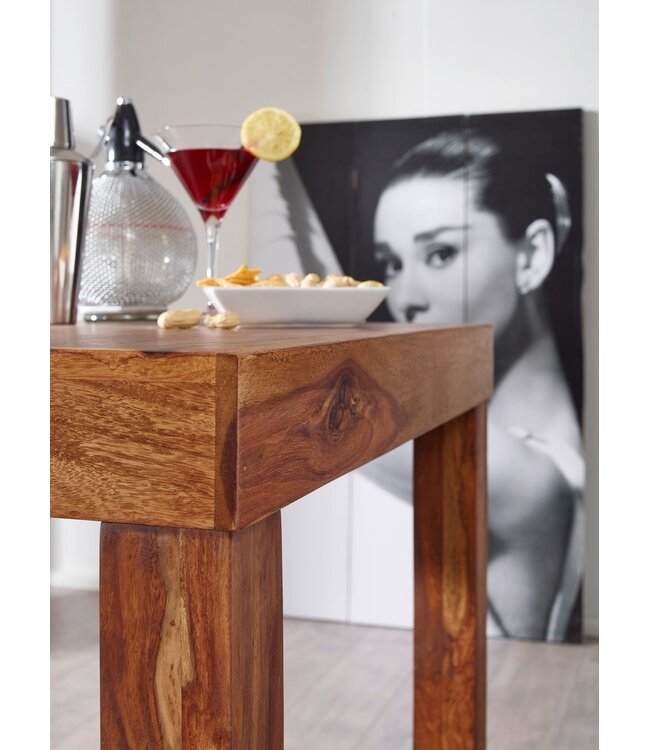 Wohnling Bartafel MUMBAI Massief Sheeshamhout 80 x 80 x 110 cm Bistrotafel Landelijke Stijl Houten Tafel vierkant donkerbruin