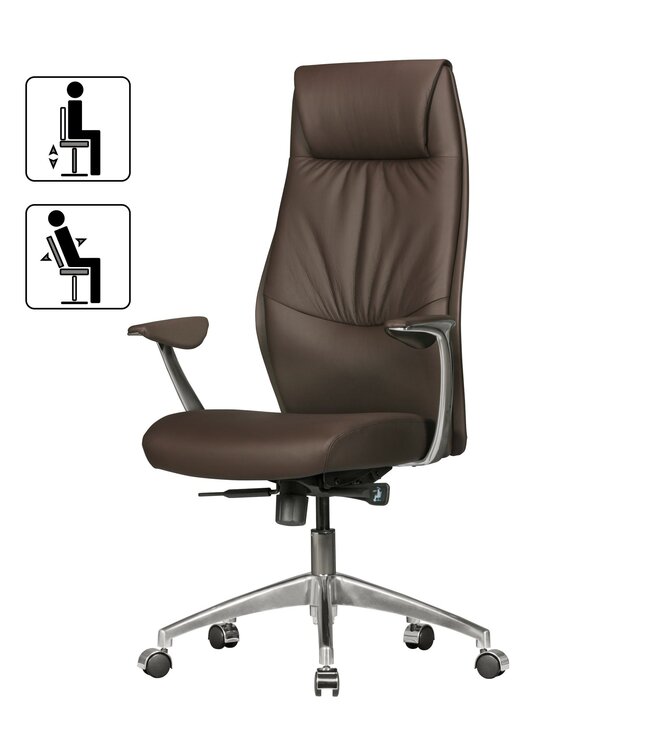 Amstyle bureaustoel echt leer bruin bureaustoel X-XL 120 kg synchroonmechanisme directiestoel hoofdsteun hoog