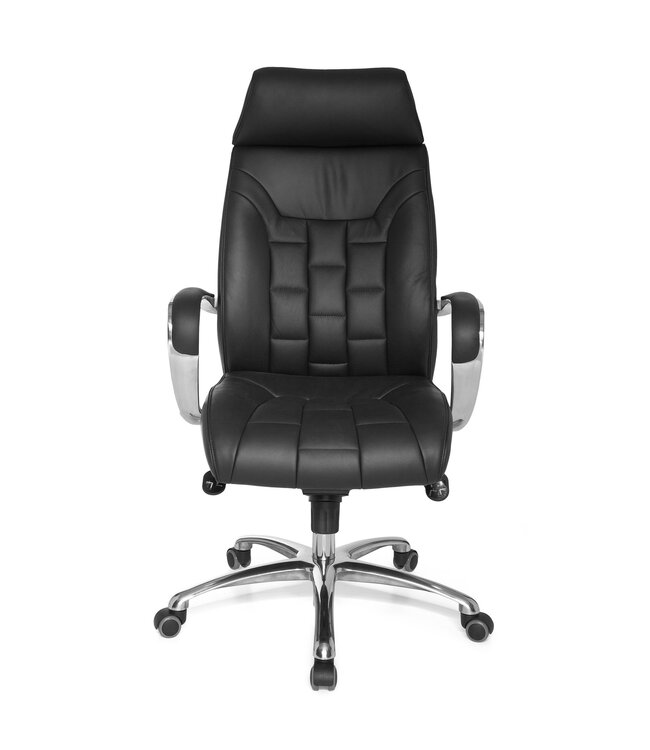 Amstyle bureaustoel TURIN echt leer zwart tot 120kg bureaustoel  directiestoel armleuningen draaistoel X-XL