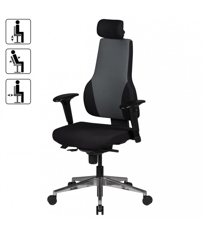 Amstyle bureaustoel QENTIN zwart/grijs bureaustoel stoffen bekleding directiestoel draaistoel synchroonmechanisme hoofdsteun