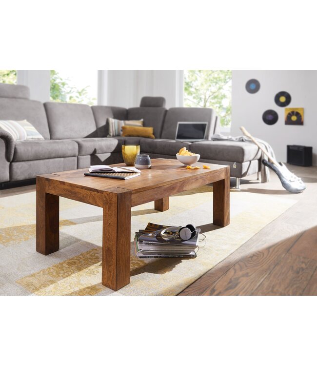 Wohnling salontafel massief hout Sheesham 110cm breed salontafel ontwerp donkerbruin landelijke stijl tafel