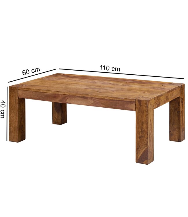 Wohnling salontafel massief hout Sheesham 110cm breed salontafel ontwerp donkerbruin landelijke stijl tafel