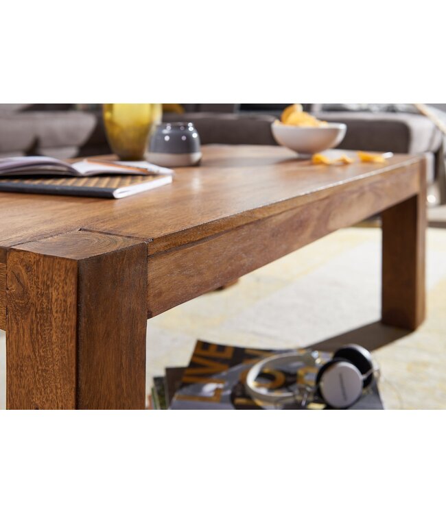 Wohnling salontafel massief hout Sheesham 110cm breed salontafel ontwerp donkerbruin landelijke stijl tafel