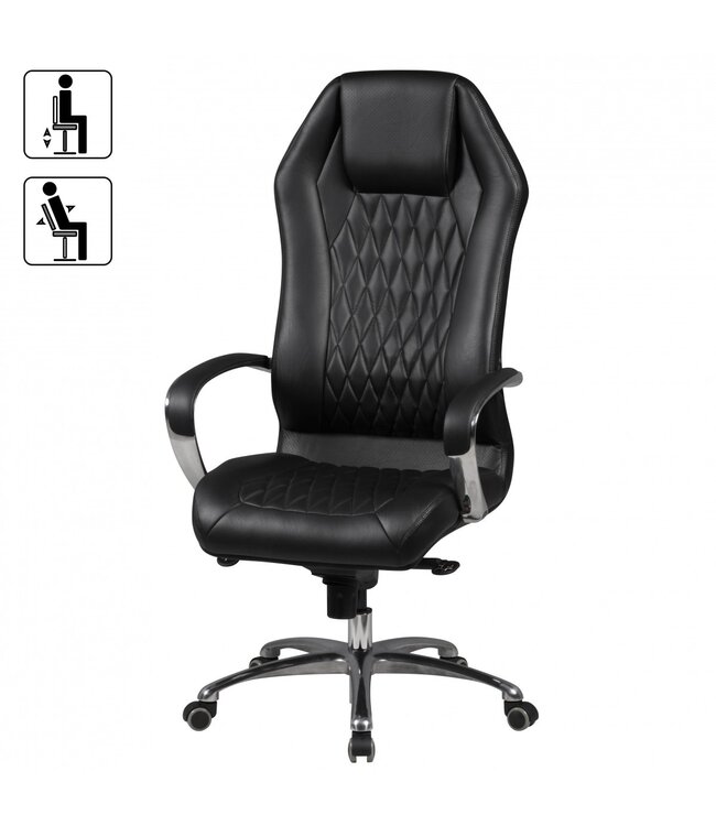 Amstyle bureaustoel MONTEREY lederen zwarte bureaustoel 120KG Executive stoel hoge rug met hoofdsteun X-XL