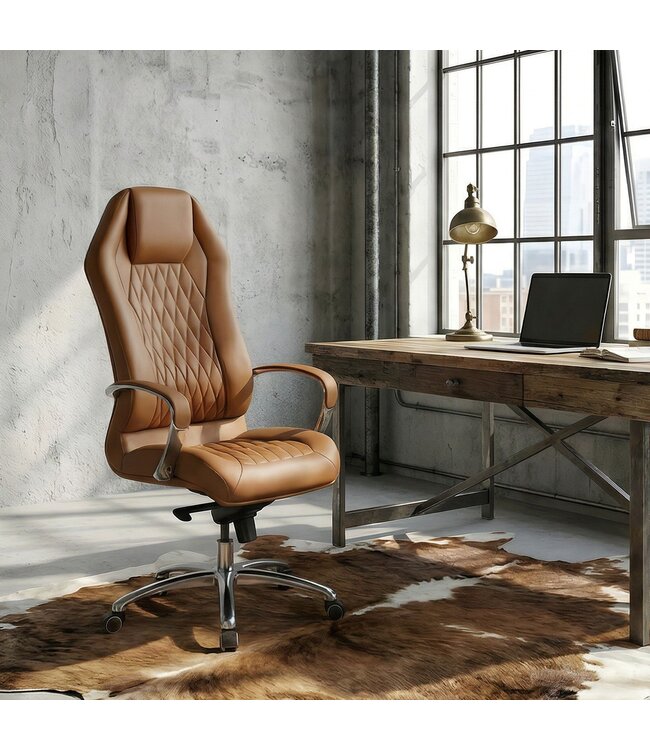 Amstyle bureaustoel MONTEREY lederen bureaustoel Caramel 120KG Executive stoel hoge rug met hoofdsteun X-XL