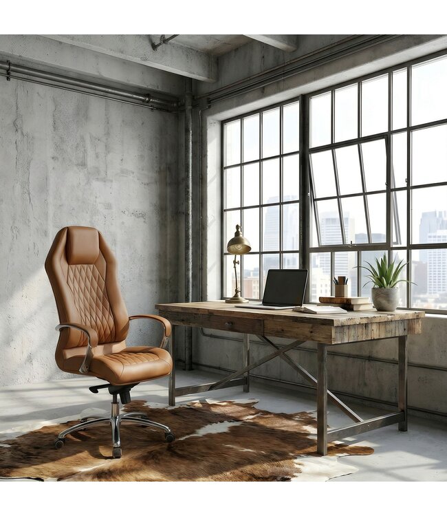 Amstyle bureaustoel MONTEREY lederen bureaustoel Caramel 120KG Executive stoel hoge rug met hoofdsteun X-XL