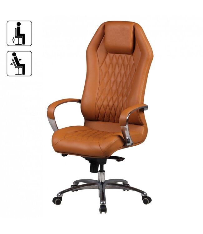 Amstyle bureaustoel MONTEREY lederen bureaustoel Caramel 120KG Executive stoel hoge rug met hoofdsteun X-XL