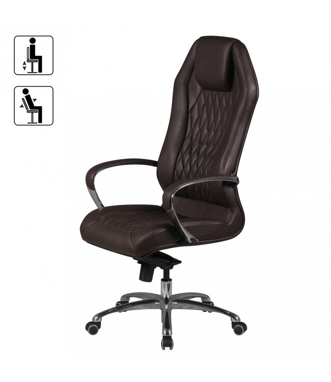 Amstyle bureaustoel MONTEREY lederen bruine bureaustoel 120KG Executive stoel hoge rug met hoofdsteun X-XL