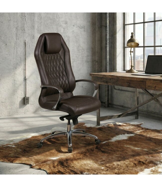 Amstyle bureaustoel MONTEREY lederen bruine bureaustoel 120KG Executive stoel hoge rug met hoofdsteun X-XL