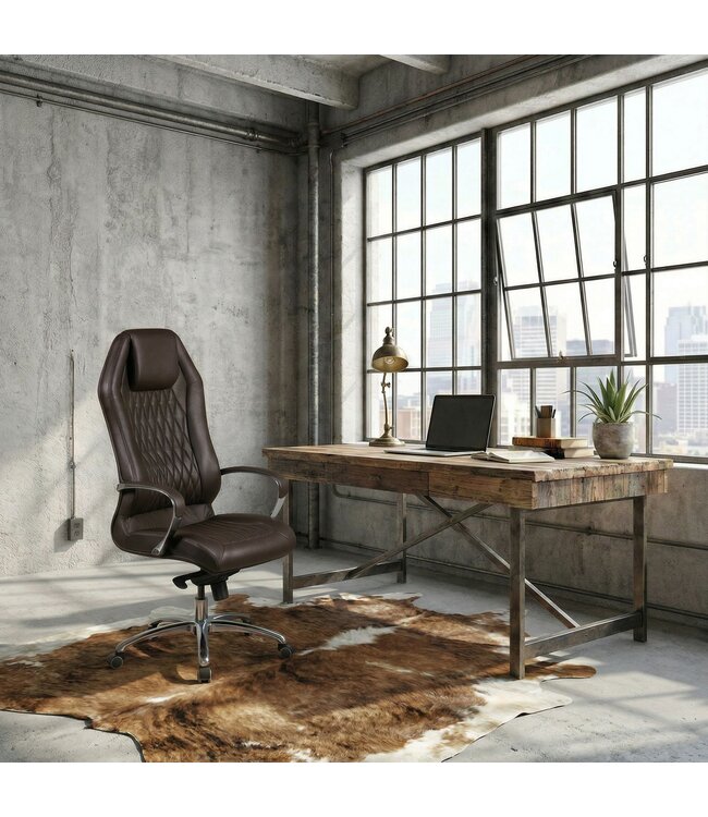 Amstyle bureaustoel MONTEREY lederen bruine bureaustoel 120KG Executive stoel hoge rug met hoofdsteun X-XL