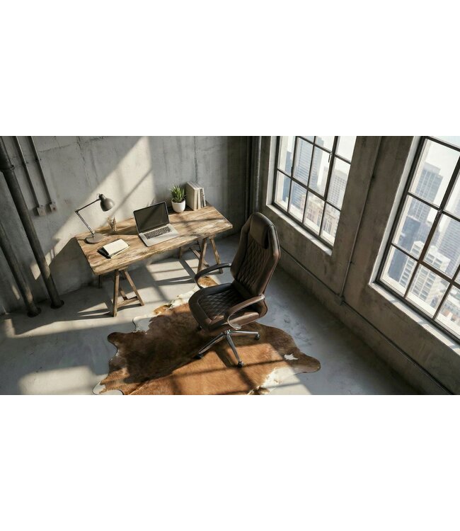 Amstyle bureaustoel MONTEREY lederen bruine bureaustoel 120KG Executive stoel hoge rug met hoofdsteun X-XL