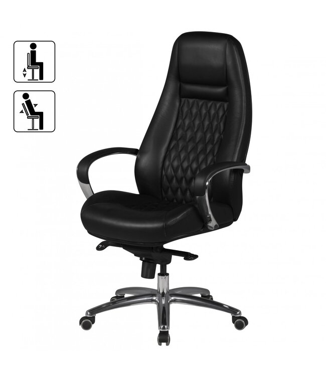 Amstyle bureaustoel AUSTIN echt leer zwarte bureaustoel 120KG directiestoel hoge rugleuning met hoofdsteun X-XL