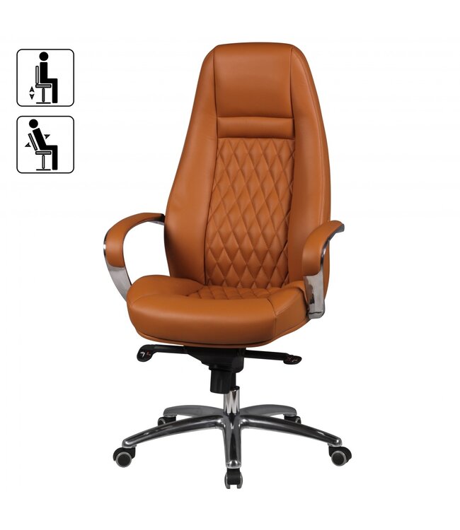 Amstyle bureaustoel AUSTIN echt leer caramel bureaustoel 120KG directiestoel hoge rugleuning met hoofdsteun X-XL