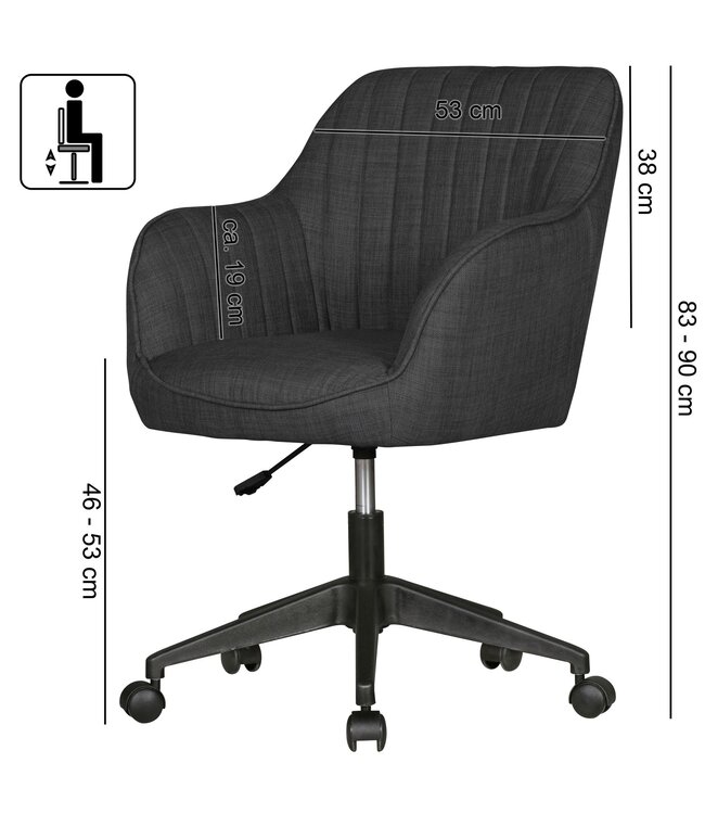 Amstyle bureaustoel MARA antraciet stoffen design draaifauteuil met rug 120 kg | Retro bureaustoel draaifauteuil met zwenkwielen | Designer schelpstoel comfortabel | PC stoel bureaustoel kantoor bureaustoelen