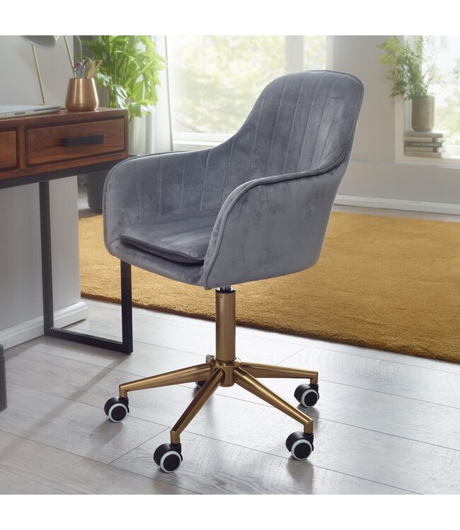 Amstyle Bureaustoel Fluweel Grijs, Design Draaistoel met Rugleuning, Bureaustoel 120 kg in Hoogte Verstelbaar, Kuipstoel met Wielen, Draaibare Stoel