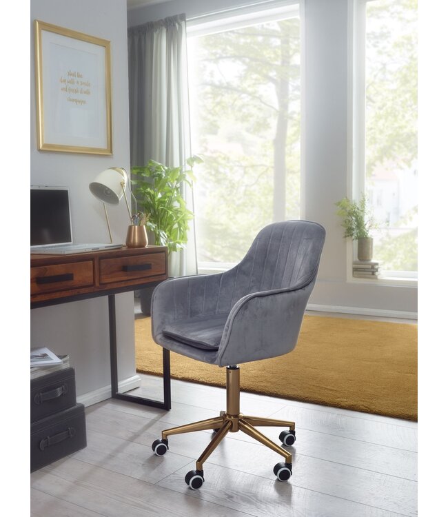 Amstyle Bureaustoel Fluweel Grijs, Design Draaistoel met Rugleuning, Bureaustoel 120 kg in Hoogte Verstelbaar, Kuipstoel met Wielen, Draaibare Stoel