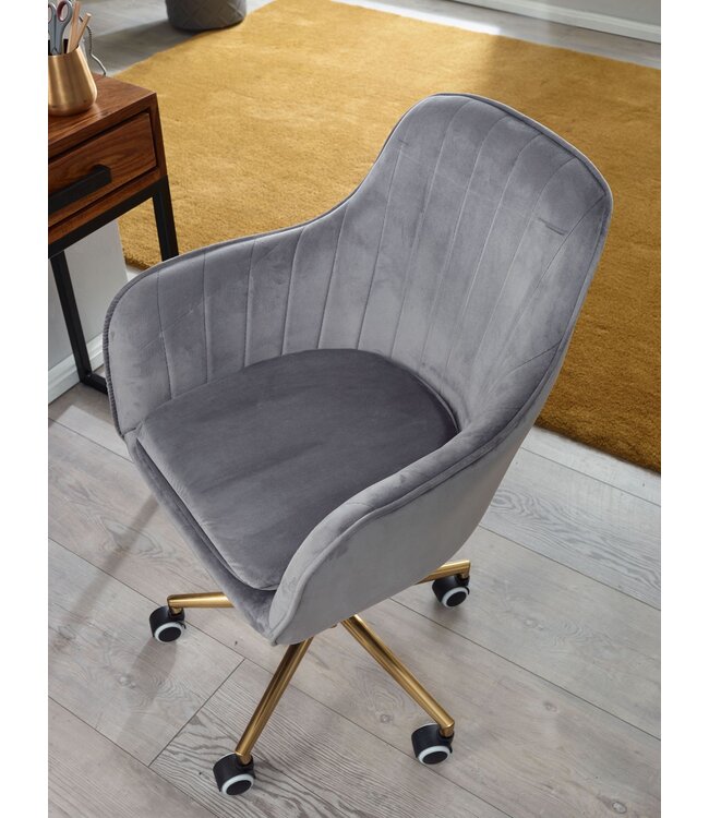 Amstyle Bureaustoel Fluweel Grijs, Design Draaistoel met Rugleuning, Bureaustoel 120 kg in Hoogte Verstelbaar, Kuipstoel met Wielen, Draaibare Stoel