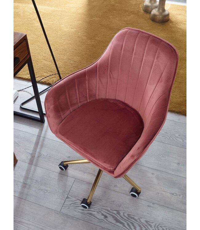 Amstyle bureau  fluweel roze | Design draaistoel met rugleuning | Werkstoel 120 kg in hoogte verstelbaar | Schelpstoel met wielen | Schommelstoel
