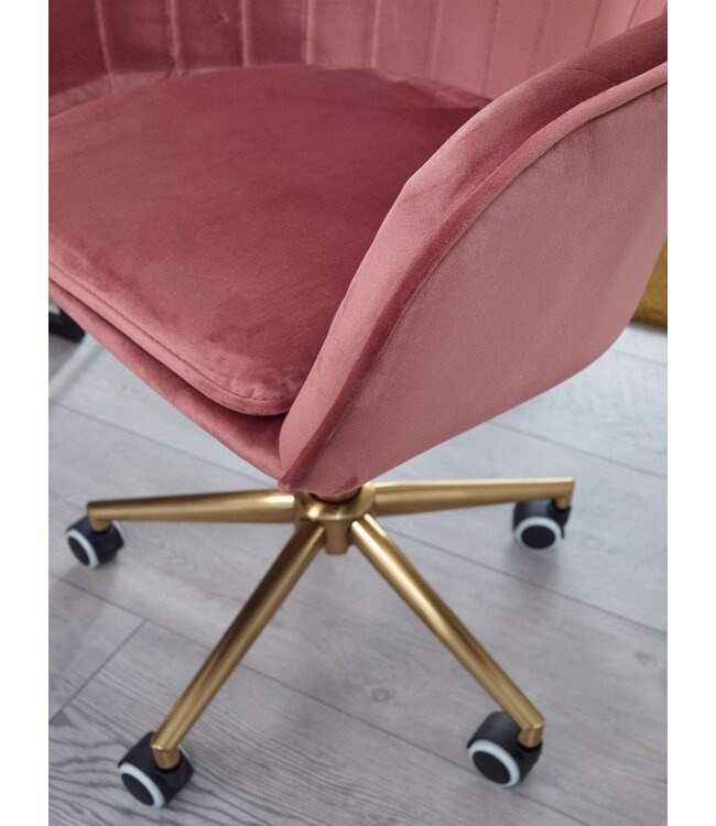 Amstyle bureau  fluweel roze | Design draaistoel met rugleuning | Werkstoel 120 kg in hoogte verstelbaar | Schelpstoel met wielen | Schommelstoel