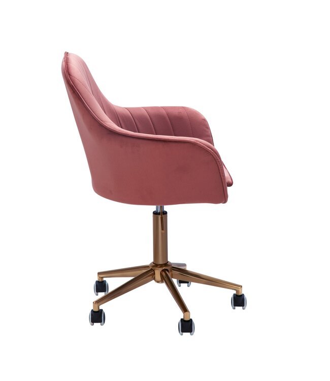 Amstyle bureau  fluweel roze | Design draaistoel met rugleuning | Werkstoel 120 kg in hoogte verstelbaar | Schelpstoel met wielen | Schommelstoel