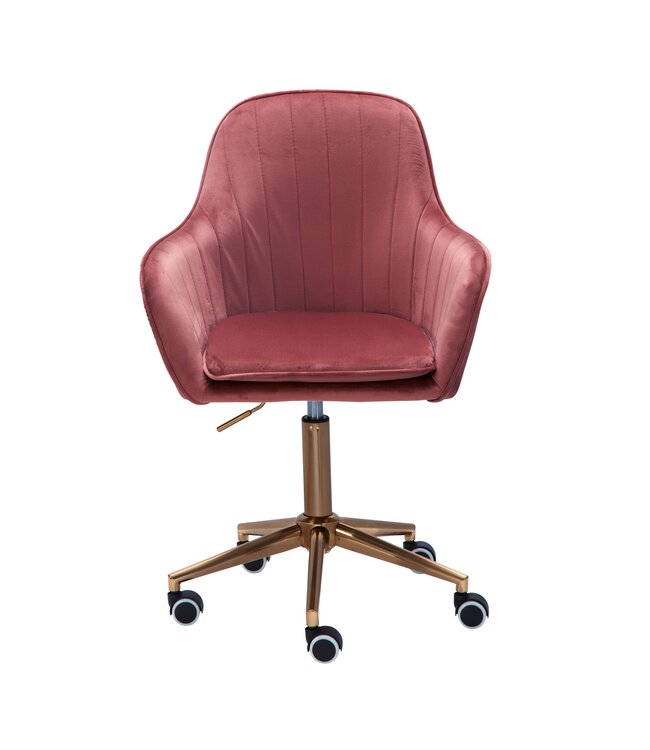 Amstyle bureau  fluweel roze | Design draaistoel met rugleuning | Werkstoel 120 kg in hoogte verstelbaar | Schelpstoel met wielen | Schommelstoel
