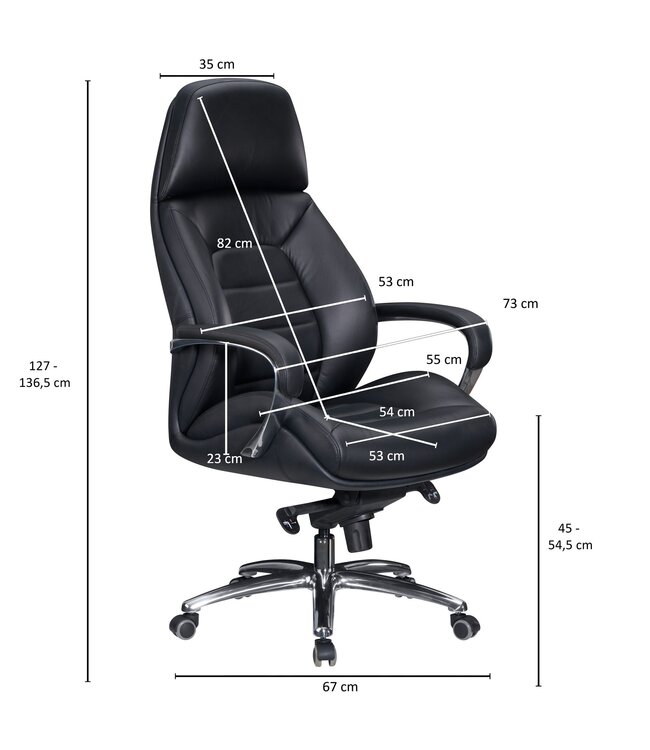 Amstyle design bureaustoel hoes echt leer zwarte bureaustoel tot 120 kg | XXL design directiestoel, in hoogte verstelbaar | Ergonomische bureaustoel met armleuningen & hoge rugleuning | Rocker-functie