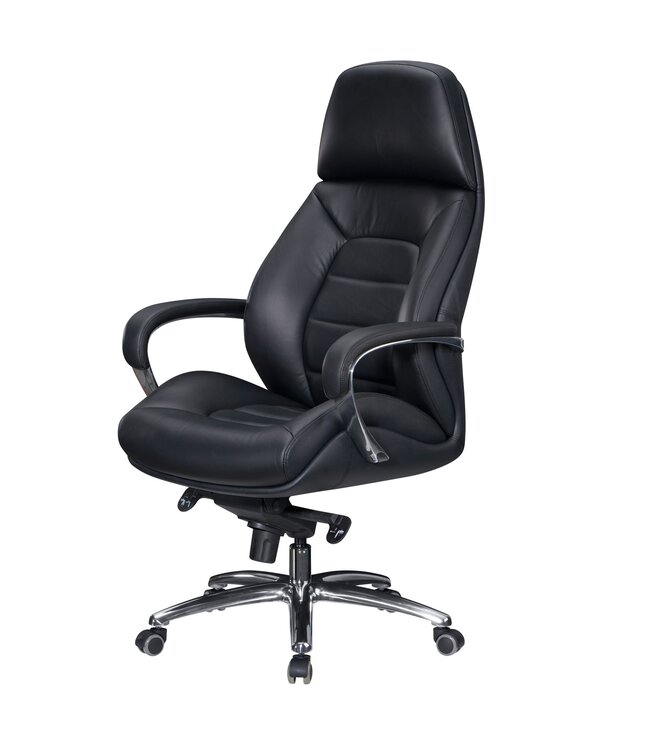 Amstyle design bureaustoel hoes echt leer zwarte bureaustoel tot 120 kg | XXL design directiestoel, in hoogte verstelbaar | Ergonomische bureaustoel met armleuningen & hoge rugleuning | Rocker-functie