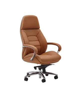 Amstyle Bureaustoel echt leer caramel ergonomisch