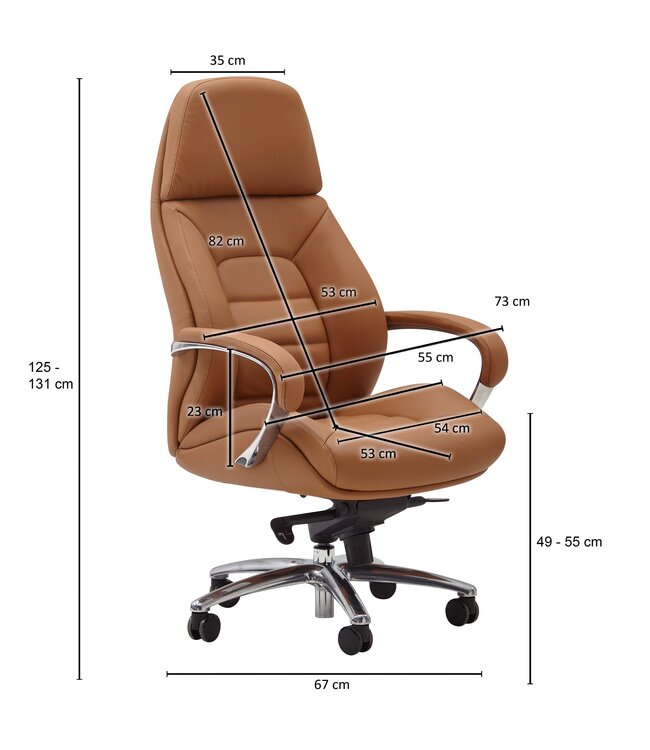 Amstyle design bureaustoel hoes echt leer caramel bureaustoel tot 120 kg | XXL design directiestoel, in hoogte verstelbaar | Ergonomische bureaustoel met armleuningen & hoge rugleuning | rocker-functie: