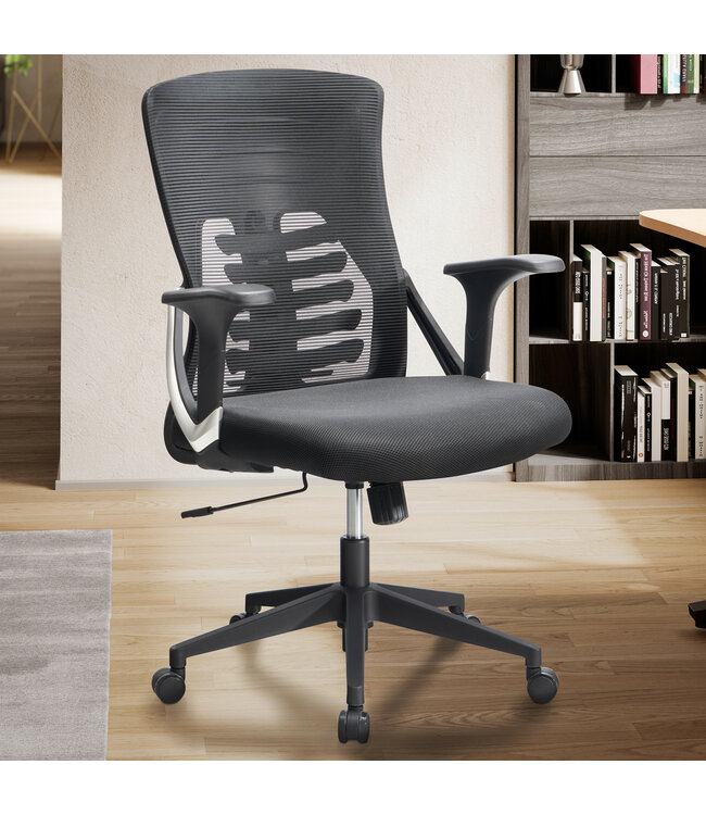 Amstyle Bureaustoel Zwart Gaasbekleding Bureaustoel tot 120 kg | Bureaustoel in hoogte verstelbaar met lendensteun | Ergonomische stoffen bureaustoel met armleuningen en wipfunctie