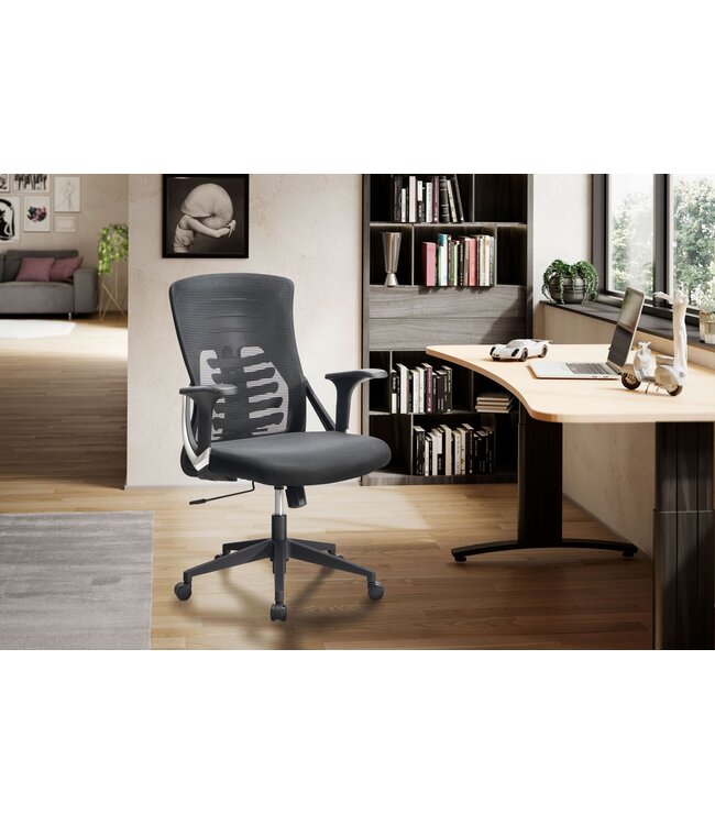 Amstyle Bureaustoel Zwart Gaasbekleding Bureaustoel tot 120 kg | Bureaustoel in hoogte verstelbaar met lendensteun | Ergonomische stoffen bureaustoel met armleuningen en wipfunctie